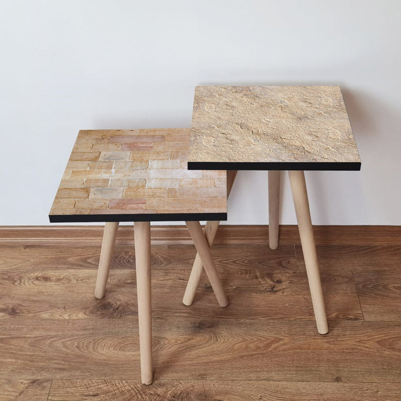 Tables gigognes modernes (2 pièces), beige et blanc, 13,8 po x 18,5 po x 13,8 po | 100% panneau de fibres à densité moyenne avec pieds en bois de hêtre, épaisseur: 0,7 pouce | Design élégant et fonctionnel pour le salon, le bureau et la maison