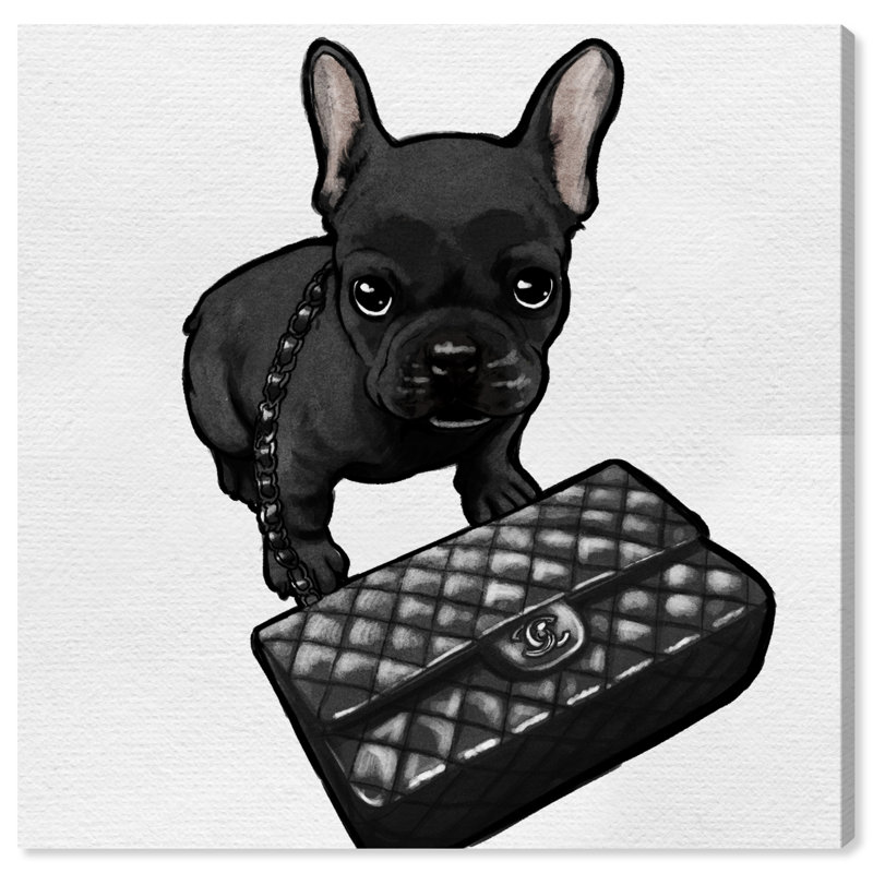 Classy Frenchie Noir - impression sur toile, Toile tendue, H 12 po x l 12 po