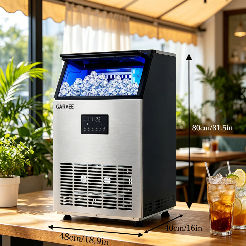 Machine à glaçons commerciale 100LBS / 24H, bac de rangement 40LBS, machine à glaçons rapide en acier inoxydable sous le comptoir avec entrée d'eau et auto-nettoyage automatique pour la maison.