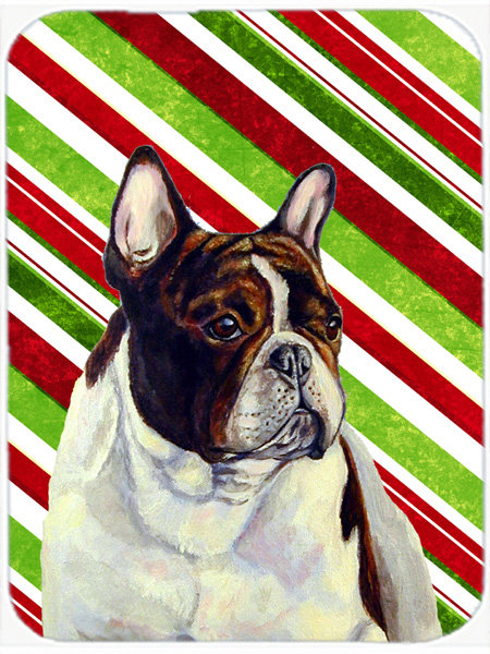 Planche à découper en verre de noël bouledogue de canne à sucre caroline french