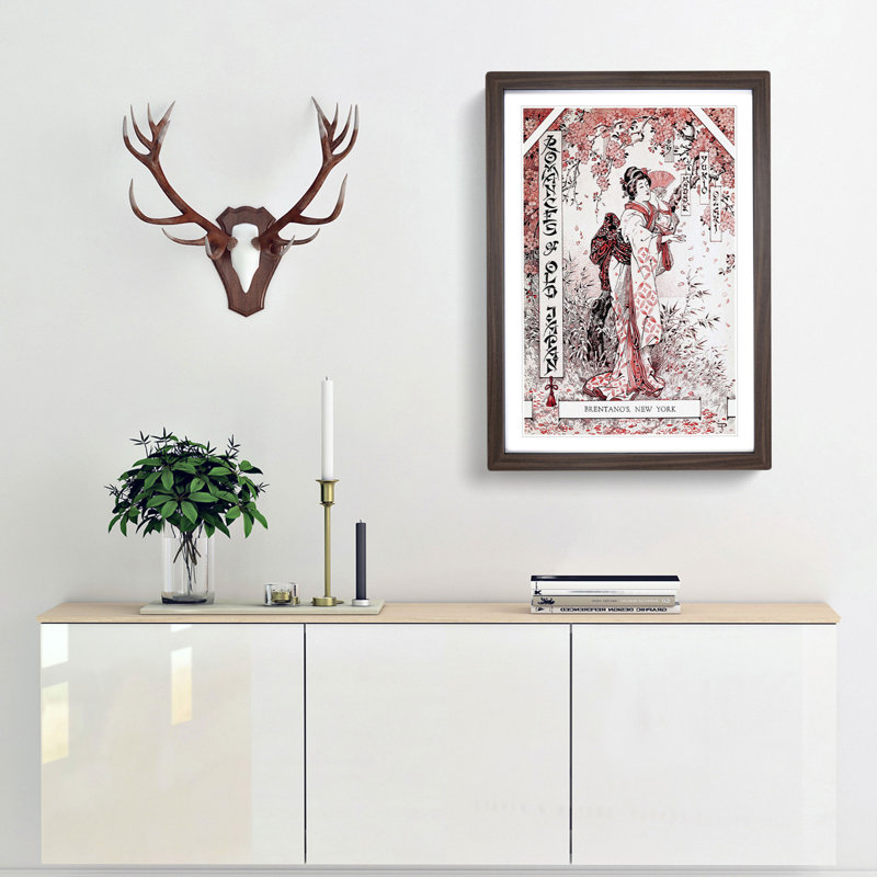 Woman Under the Cherry Blossom Tree - Picture Frame Painting Print, Walnut Framed, 65cm H x 48cm W x 2cm D