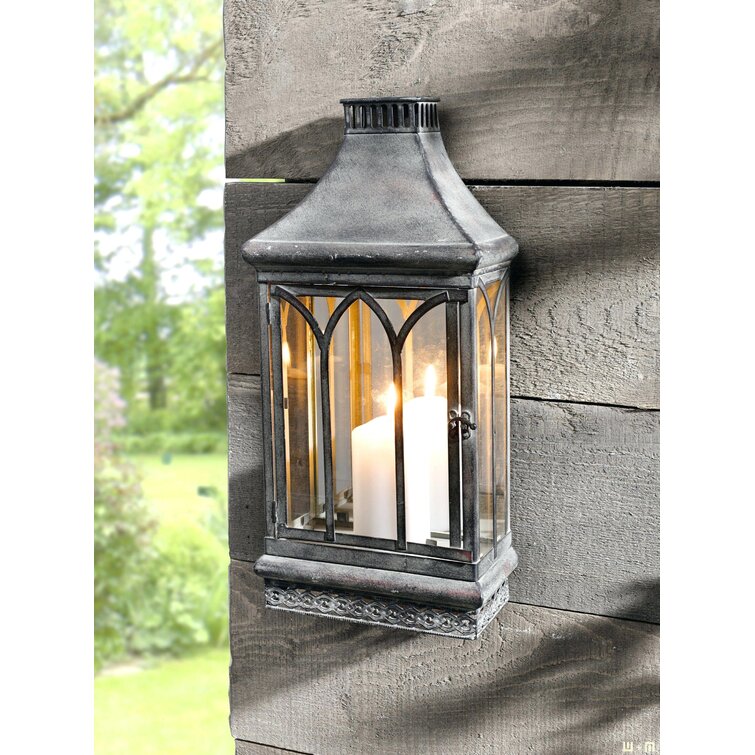 Mirror Tall Metal and Glass Wall Sconce Candle Holder