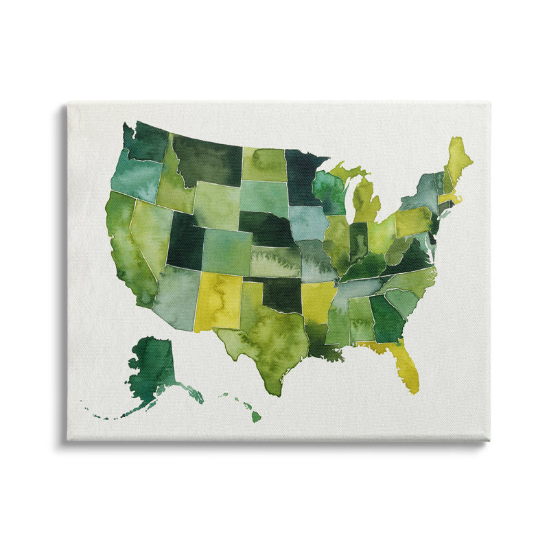 Carte des États-Unis, art moderne, Toile tendue, H 24 po x l 30 po x P 1,5 po