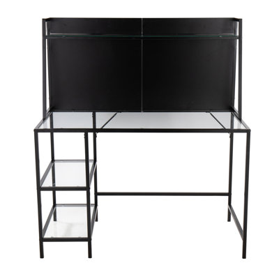Bureau contemporain Tier en métal noir et verre transparent
