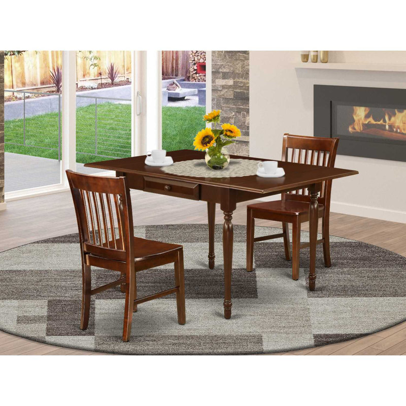  Ensemble de table de salle à manger en bois massif avec plateau Dropleaf, Acajou, 3 pièces: 1 table, 2 chaises, En bois