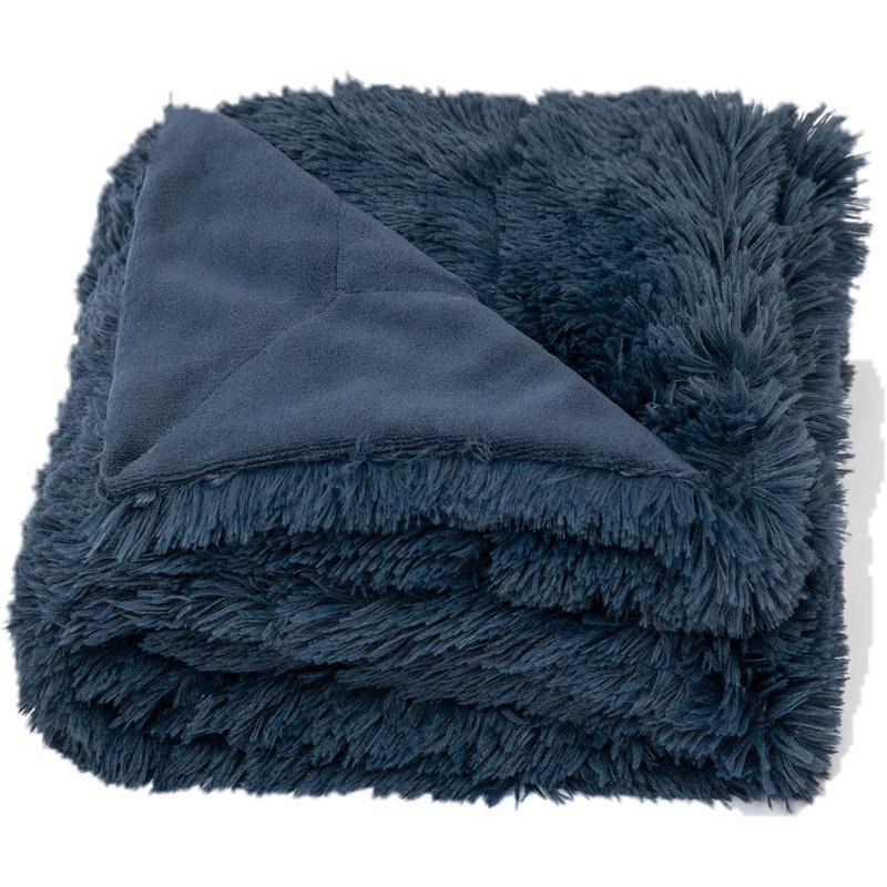 Reversible Faux Fur and Fleece Throw Blanket, 50"x60"