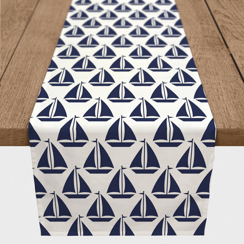 Mcknight Geometric Table Runner, 90" L x 16" W, Dark Blue