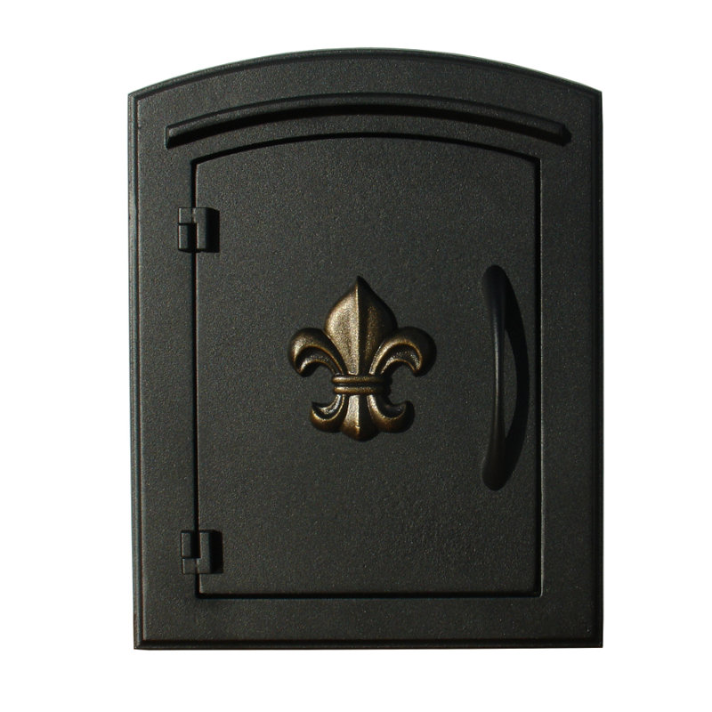 Black Aluminum Wall-Mounted Mailbox with Fleur De Lis Design