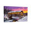 Pont couvert de neige de Noël au coucher du soleil avec lumières de Noël, ensemble de 3 impressions sur toile-1125344394