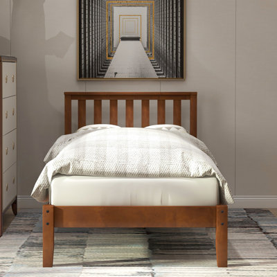 Walnut Solid Wood Platform Bed For Twin, Headboard And Slat Support Included Twin With Headboard, Constructed Slats  walnut