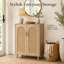 Armoire de rangement haute d'entrée avec portes doubles en rotin courbé - Bois massif et panneau de particules, buffet autoportant pour couloir / salon / chambre à coucher - bois massif