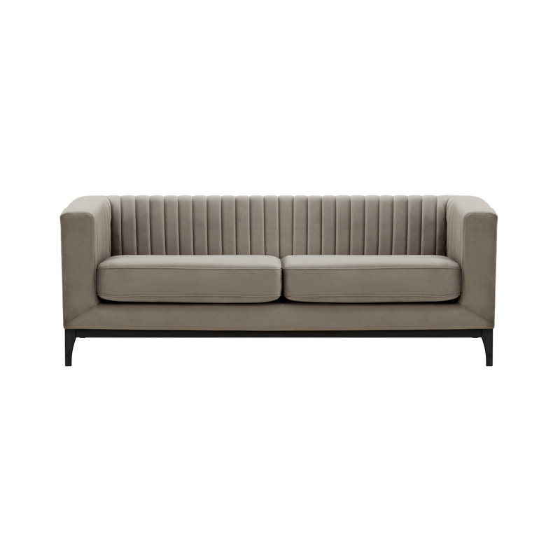Buker Velvet Square Arms Sofa, Taupe, Black