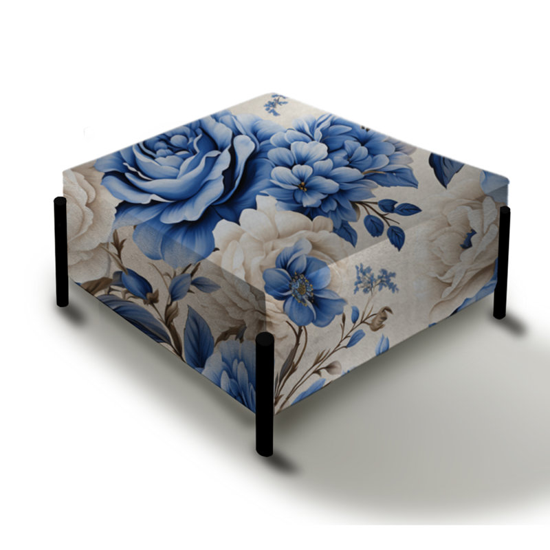 Blue Neo Victorian Roses Victorian Motif II - Grand repose-pieds carré floral