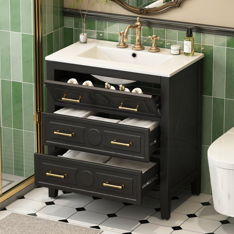 Meuble-lavabo 30 po avec lavabo en céramique, Noir