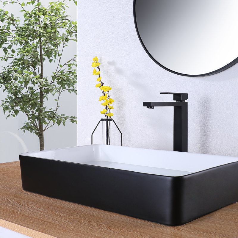 11.72" High Arc Vessel Bathroom Sink Faucet,  Deck Mounted Lavatory Basin Faucet With 6-Inch Cover Plate, Matte Black