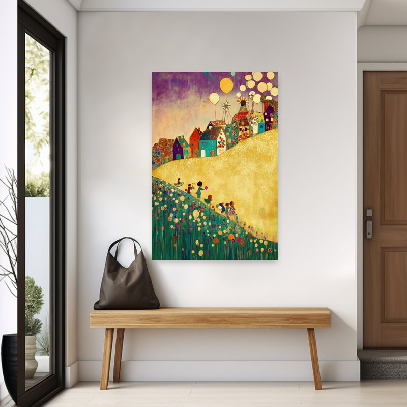 «Dreamy Balloon Village Colorful Dreamy Playful Flower Landscape», reproduction d'art mural, H 60 po x l 40 po
