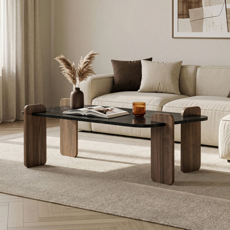 Table basse, 13.78" H x 57.87" W x 34.25" D, Lotus / noyer