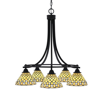 Paramount 5 Light Downlight Chandelier Shown In Matte Black Finish With 7" Starlight Art Glass