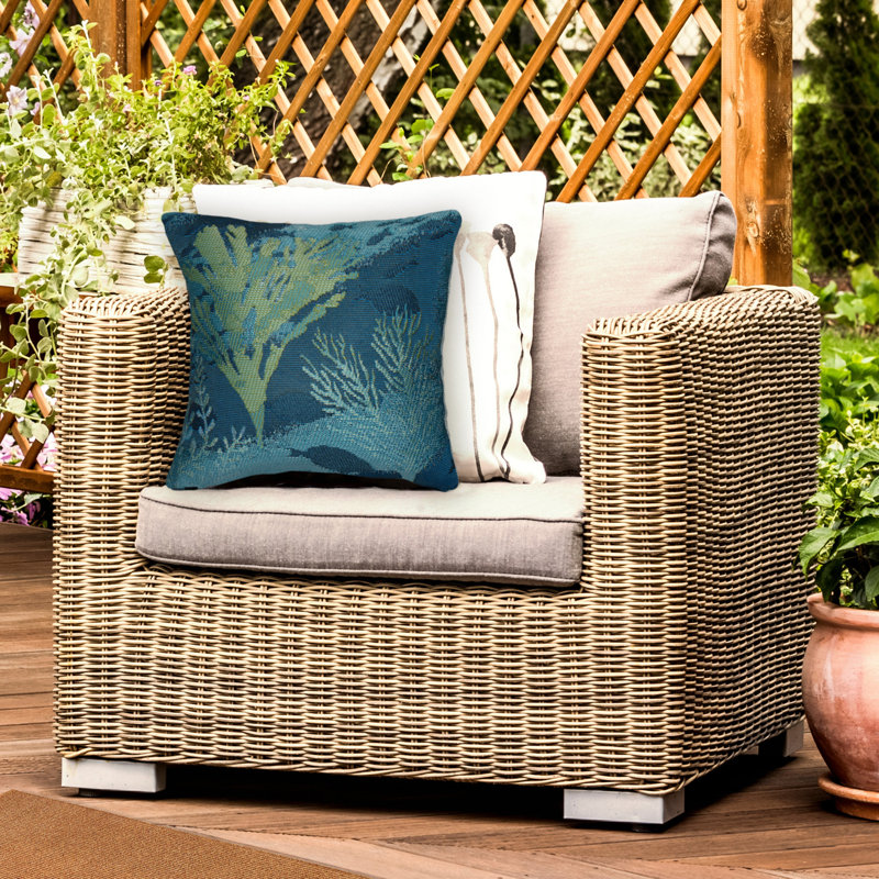  Housse et insert de coussin en polyester intérieur / extérieur, Bleu et vert, 18 po x 18 po, Carré