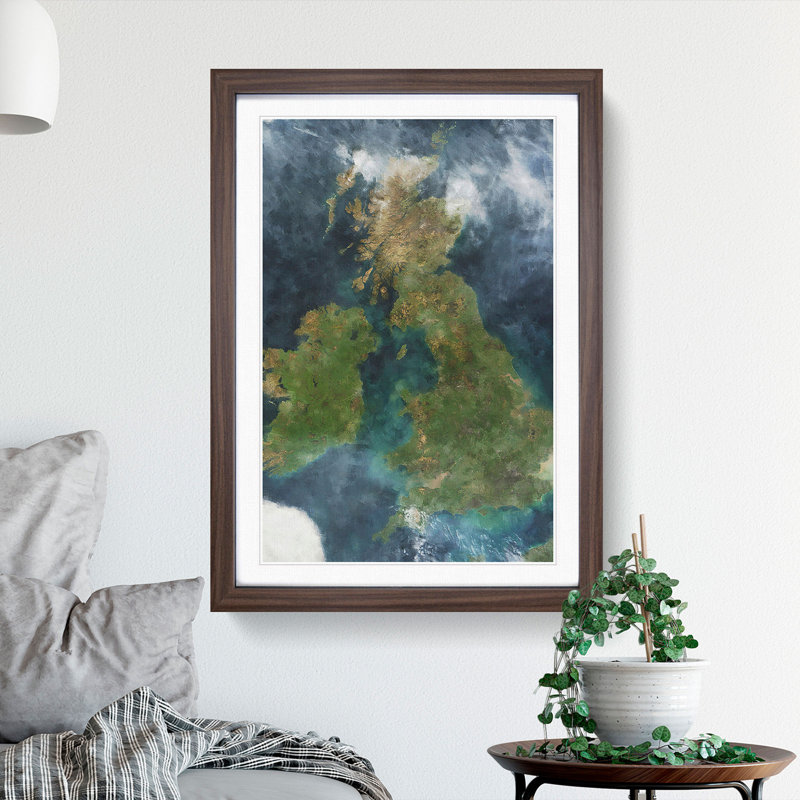 View Of Ireland And Great Britain - Single Picture Frame Painting on MDF, 87cm H x 62cm W x 2cm D, Walnut Framed
