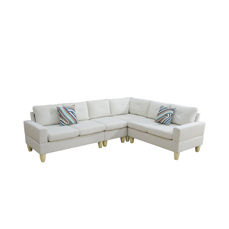 Antania 4 - Piece Upholstered Sectional, Beige Microfiber / Microsuade