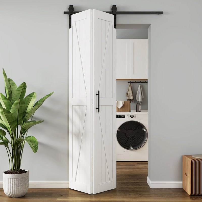  Porte de grange à panneaux en bois massif RoomTec sans trousses d'installation, Blanc, 30 po x 84 po