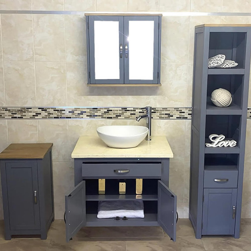 Bridgnorth 750mm Single Bathroom Vanity with Vessel Ceramic Basin, Cream Marble