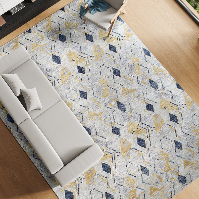 Wool Geometric Area Rug in Gold, Rectangle 12' x 15'