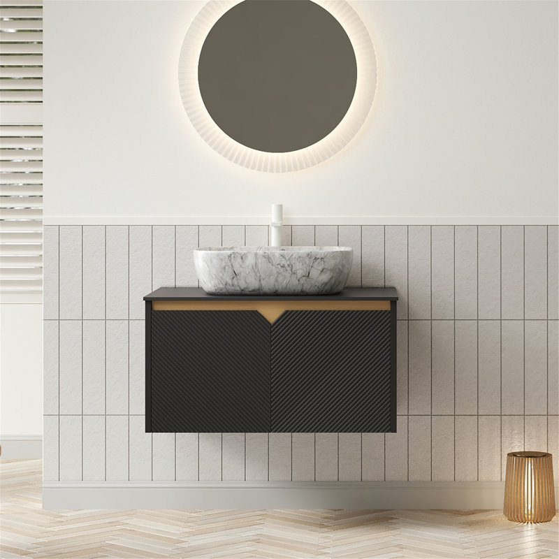 Bathroom Vanity With Sink, Wall-Mounted Storage Cabinet With Double Doors, Bathroom Vanity With Storage For Home, Black