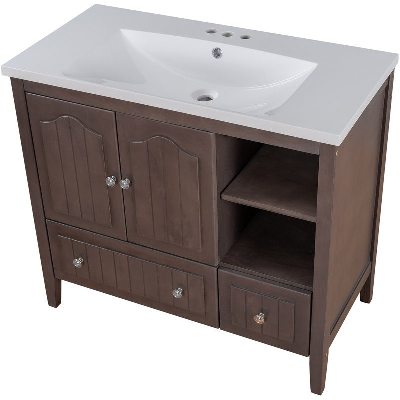 Meuble-lavabo de salle de bain avec meuble-lavabo en céramique, Brun