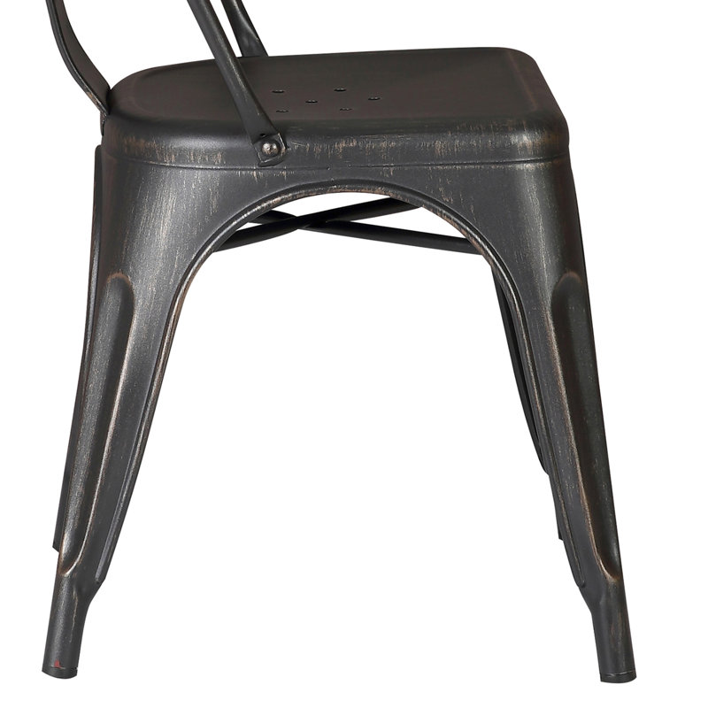 Guilherme 33 " H Metal Side Chair Stacking, Distressed Black, 4