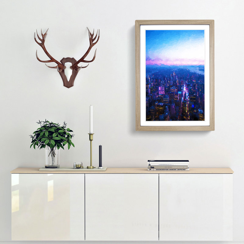 Sunset in Manhattan New York in Abstract - Picture Frame Graphic Art Print, 48cm H x 36cm W x 2cm D, Oak Framed