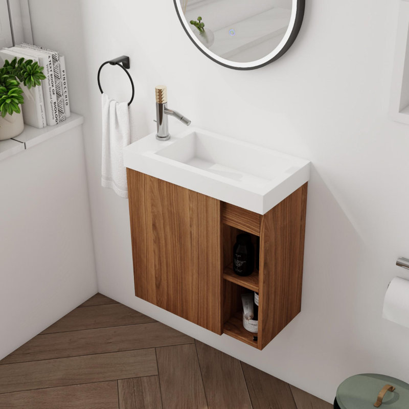 Wynda 19.72'' Single Bathroom Vanity with Resin Top, Walnut, White