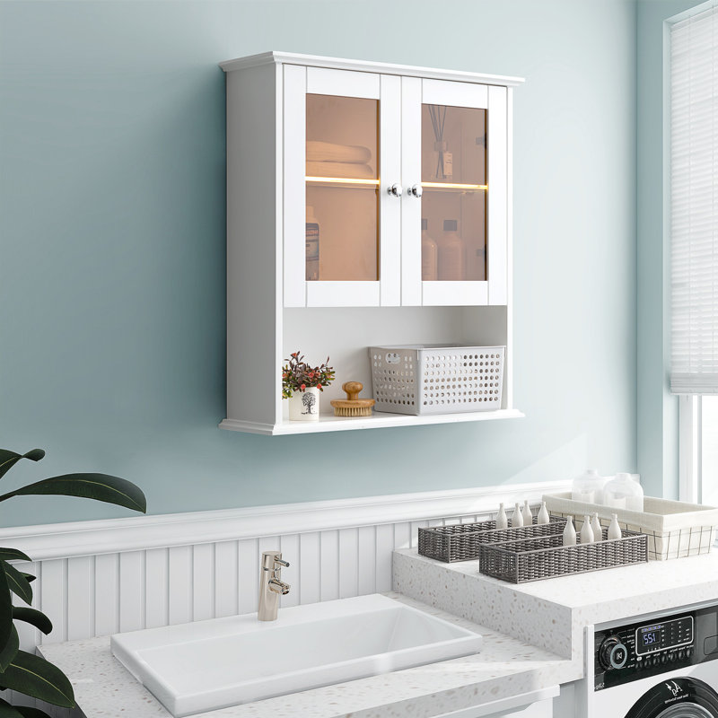  26 in. W x 30 in. H Bathroom Storage Wall Cabinet Fully Assembled with Sensor Light, White