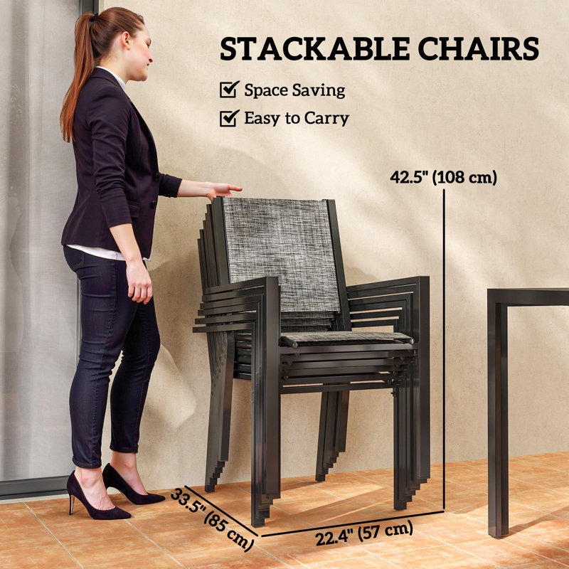 Ensemble repas d'extérieur 7 pièces avec 6 chaises empilables et table rectangulaire
