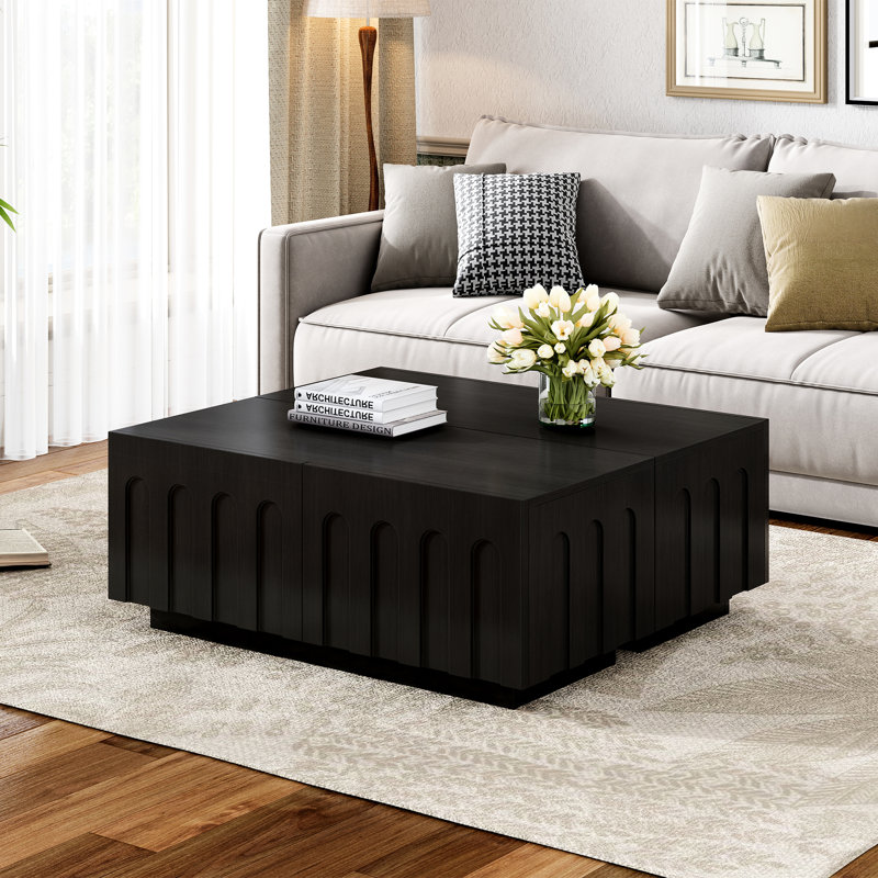 Meuble télé et table basse moderne arqué 4, rangement multifonctionnel pour rangement noir, Black