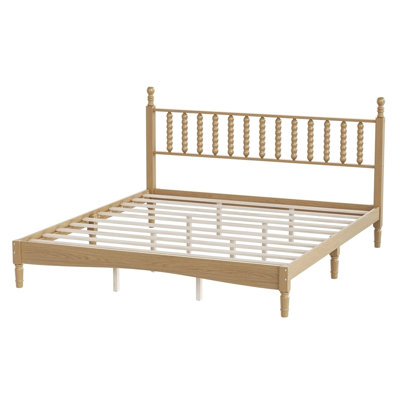 Lit plateforme en bois avec tête de lit en forme de gourde