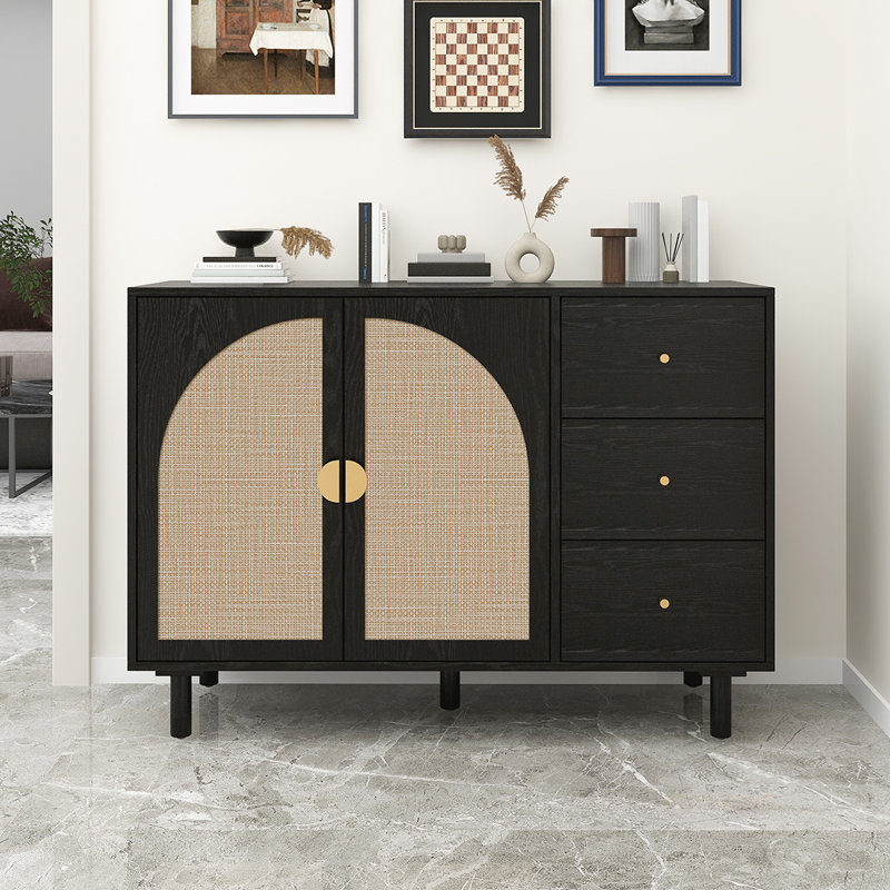 Armoire polyvalente à 3 portes et 3 tiroirs pour différentes pièces, rehaussant le rangement et le style, Noir