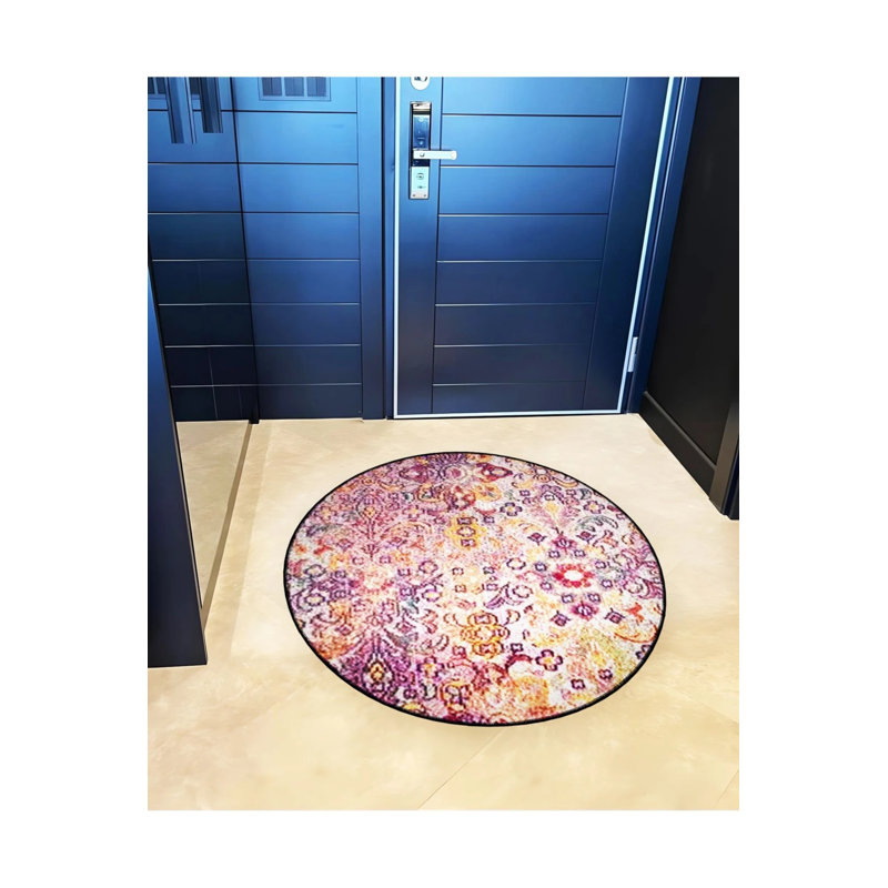 Multicolored Ethnic Motif Patterned Round Woven Base Vintage Decorative Carpet, Round 2'8"