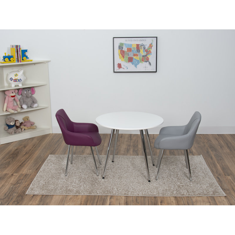 Paz Kids 3 Piece and Chair Set, Purple/Gray