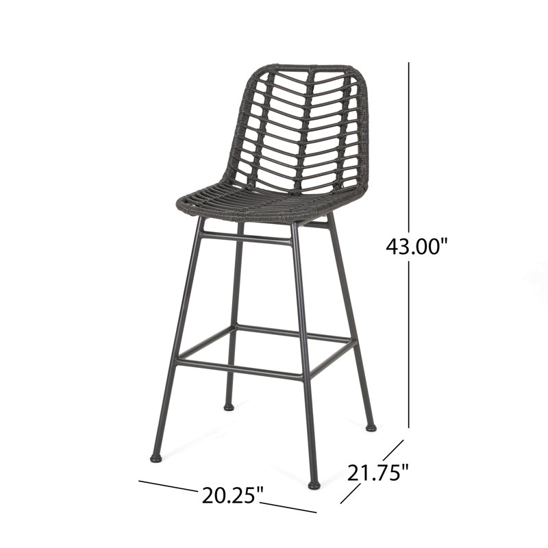 Tabourets de bar d'extérieur en osier Sawtelle (ensemble de 2), Gris