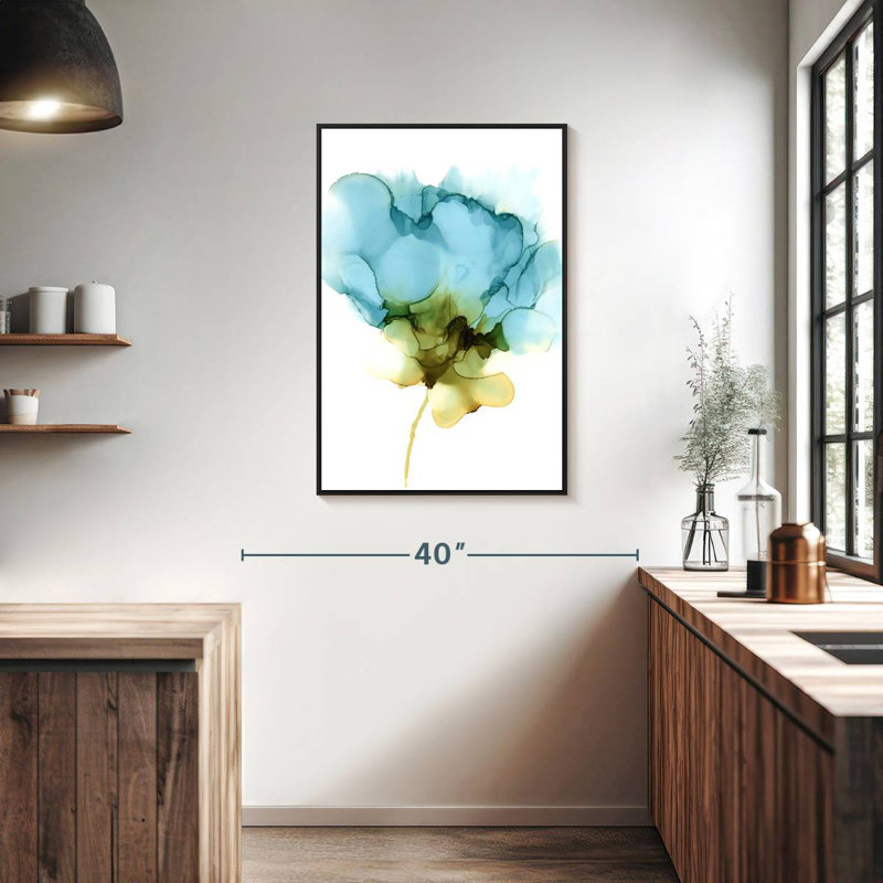 Floraison cyan II, 25 po x 37 po, Cadre flottant noir