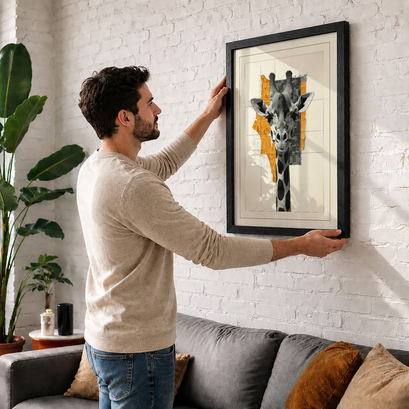 Giraffe Geometry Modern - Framed Print, Oak, A4 - 29.7 x 21.0 cm