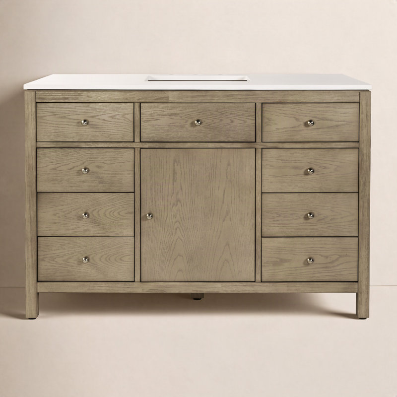 Nora 48 in. W Quartz Single Sink Bathroom Vanity Set, Light Oak