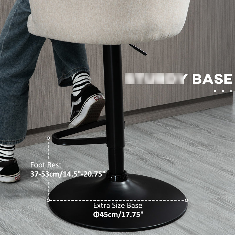 2 tabourets de bar pivotants réglables beiges Siège pivotant à 360 °, tissu semblable au lin, base en acier stable, hauteur de 25,5 po à 31,75 po, capacité de 220 lb pour 2 sièges, lin beige - réglable 31,75 po, chaise, robuste