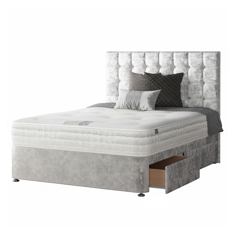 Galarza Divan Bed Base, Super King (6'), Silver, 4 Drawers