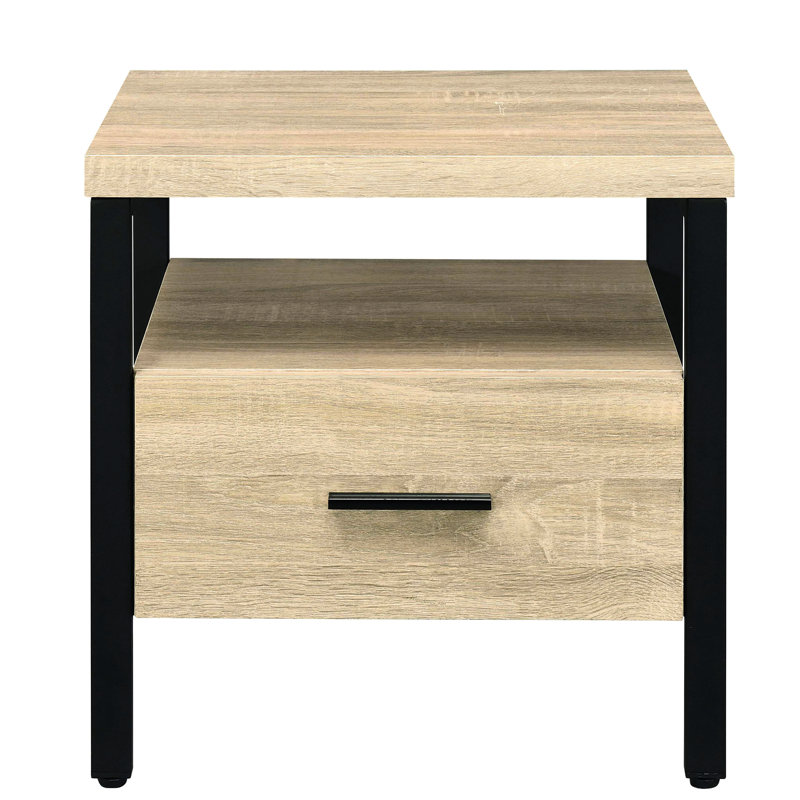Table d'appoint de style rustique en chêne et noir avec tiroir - pour divers espaces de détente