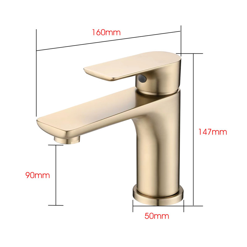 Single Handle Bathroom Lavatory Basin Mixer - Brushed Gold, Modern Outlook, Robust Brass, Ceramic Disc, Wall Mount, Hot/Cold Switch Gold Mounted Valve Style, Cartridge, Handle, Hot And Cold Available