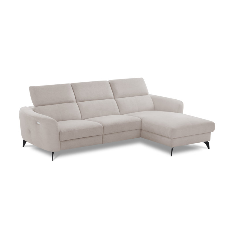 Brighton Power Reclining Corner Sofa with Adjustable Headrests in Chenille Fabric, Beige, Right Hand Facing