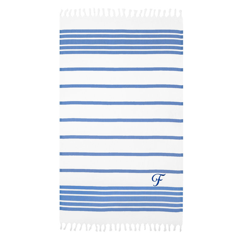 Herringbone Turkish Cotton Beach Towel, F, Royal Blue/Navy